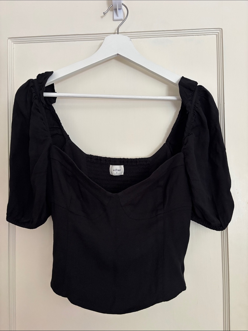 Wilfred Black Puff-Sleeve Heart Neck Blouse